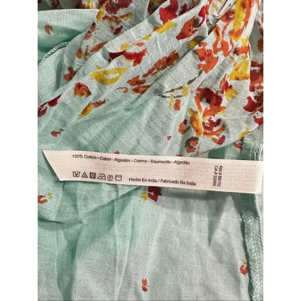 Free People L2146 Turquoise Instant Crush Printed Top Women's Size Large NEW